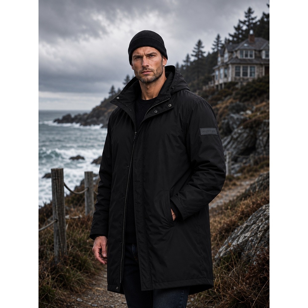 Hunter Castle Cloak Black Water Repellent Longline Utility Coat L, NWT